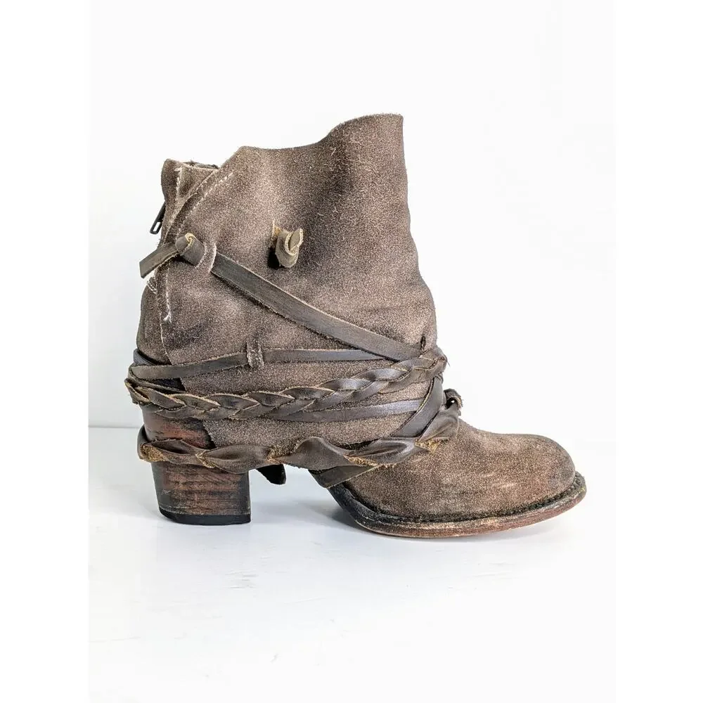 Freebird by Steven Cairo Boots 7 Brown Suede Strappy Heeled Boho Festival Zip